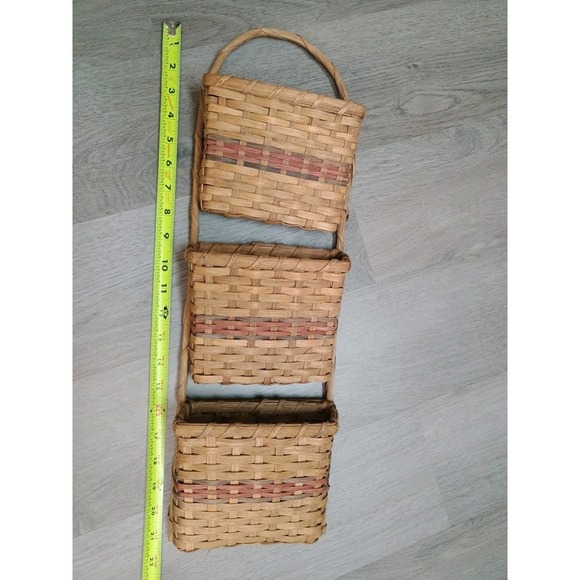 Vintage Wicker Wall Decor Mail Letter Bill Holder 3 Tier Cottagecore Country - Picture 5 of 7